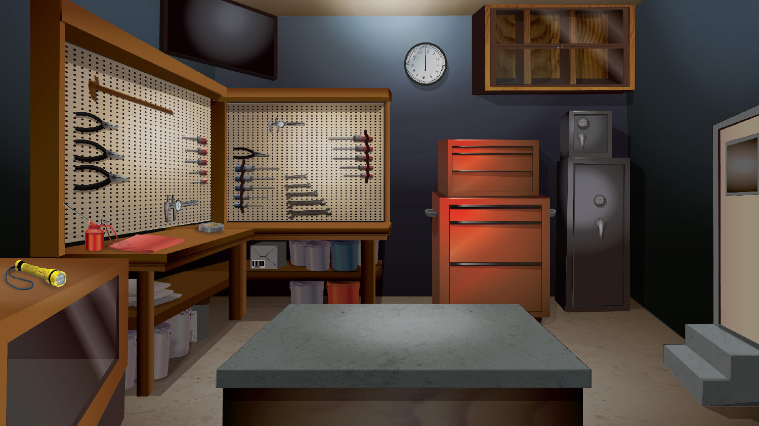 Illustration of locked firearm and ammunition safes in a garage. 