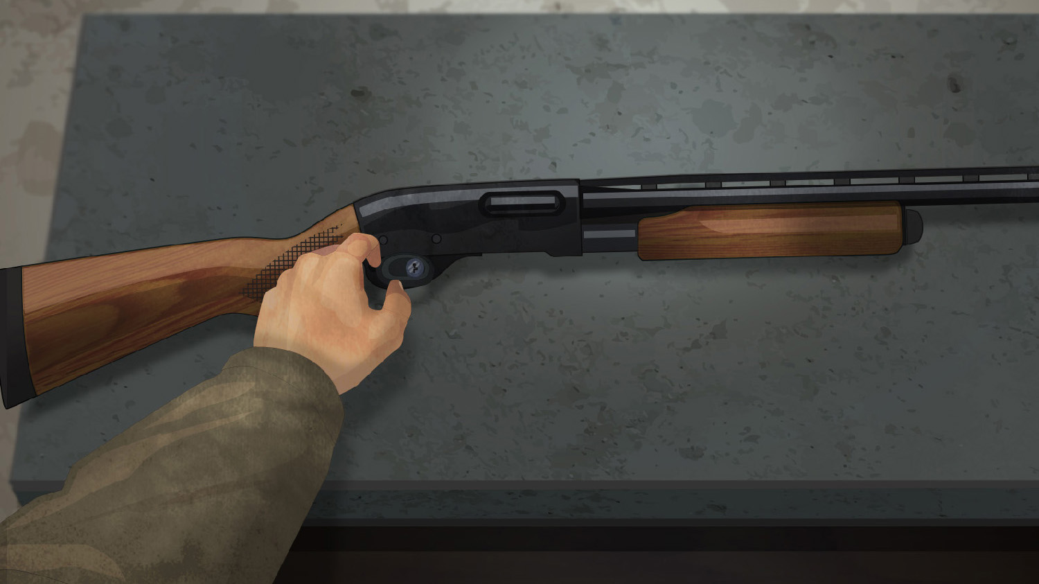 Illustration of a man's hand locking a firearm's trigger with a trigger lock.