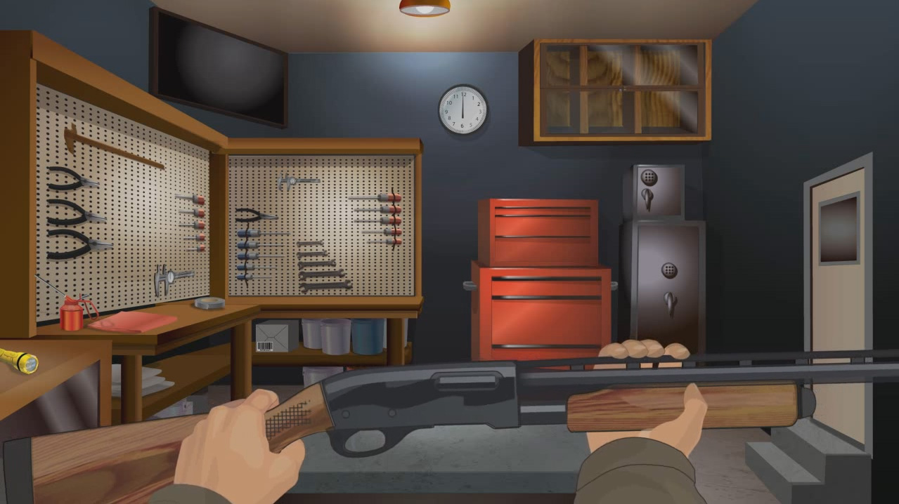 Illustration of a man's hands holding a firearm out in front of him.