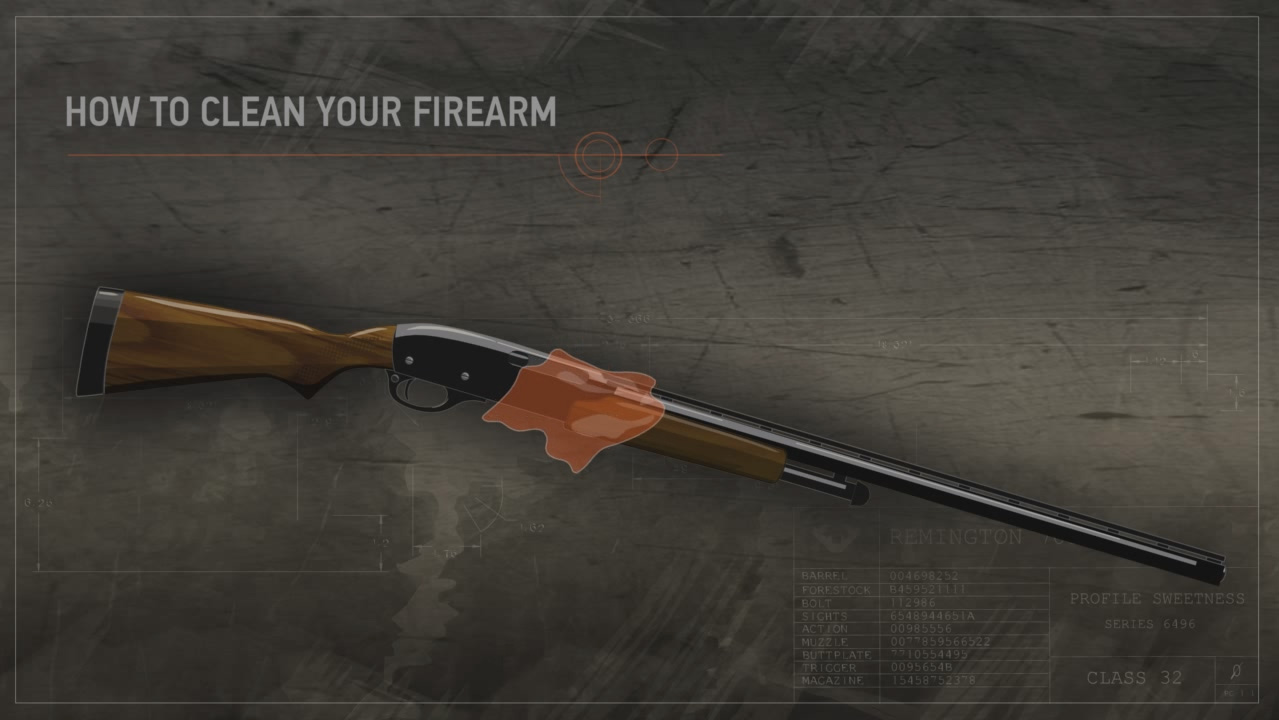 Illustration of a firearm with a cleaning cloth draped over the action.