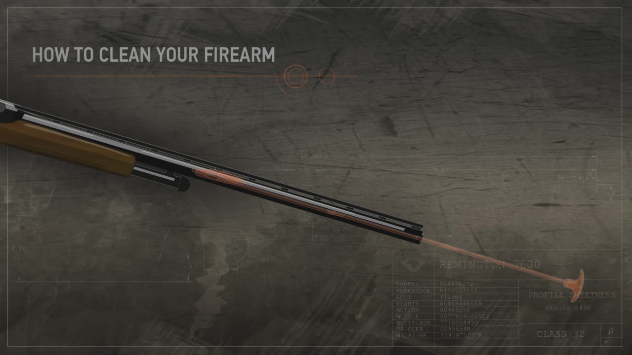 Illustration of a cleaning rod passing through the the barrel of a firearm.