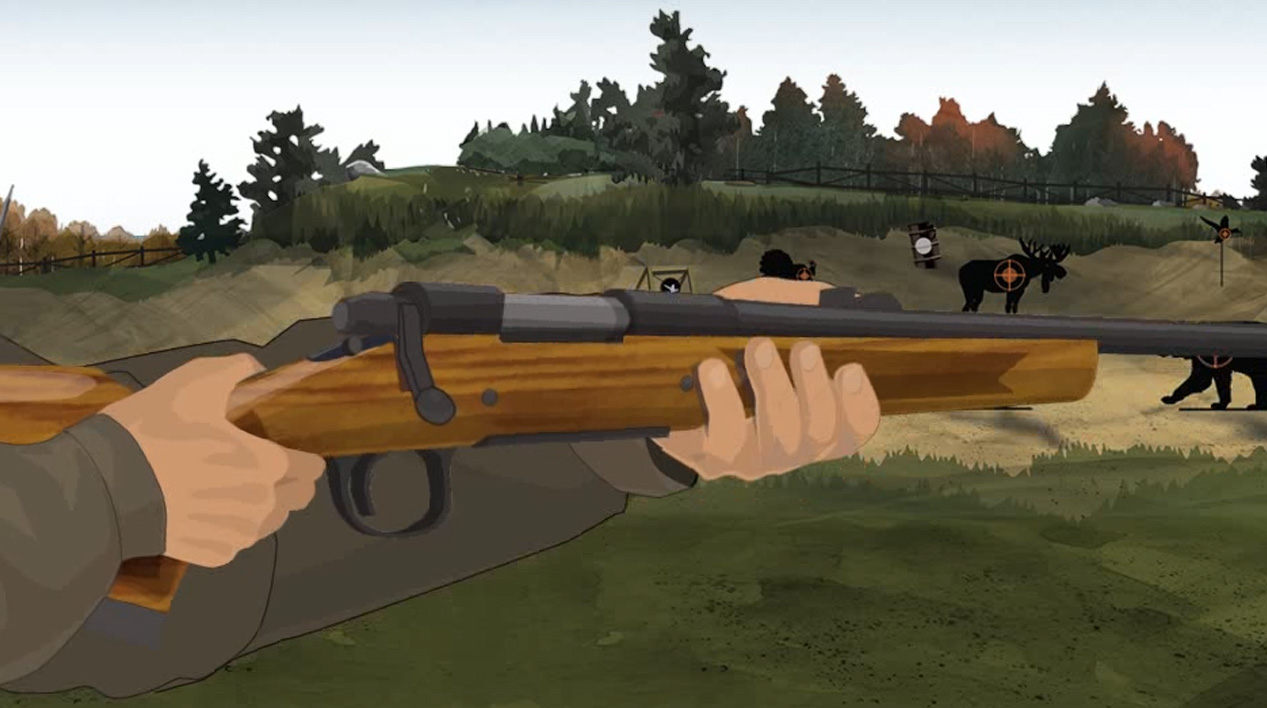 Illustration of a hunter's hands keeping off a bolt action rifle's trigger.