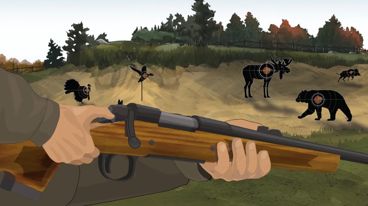 Illustration of a hunter's hands turning a bolt action rifle's safety on.