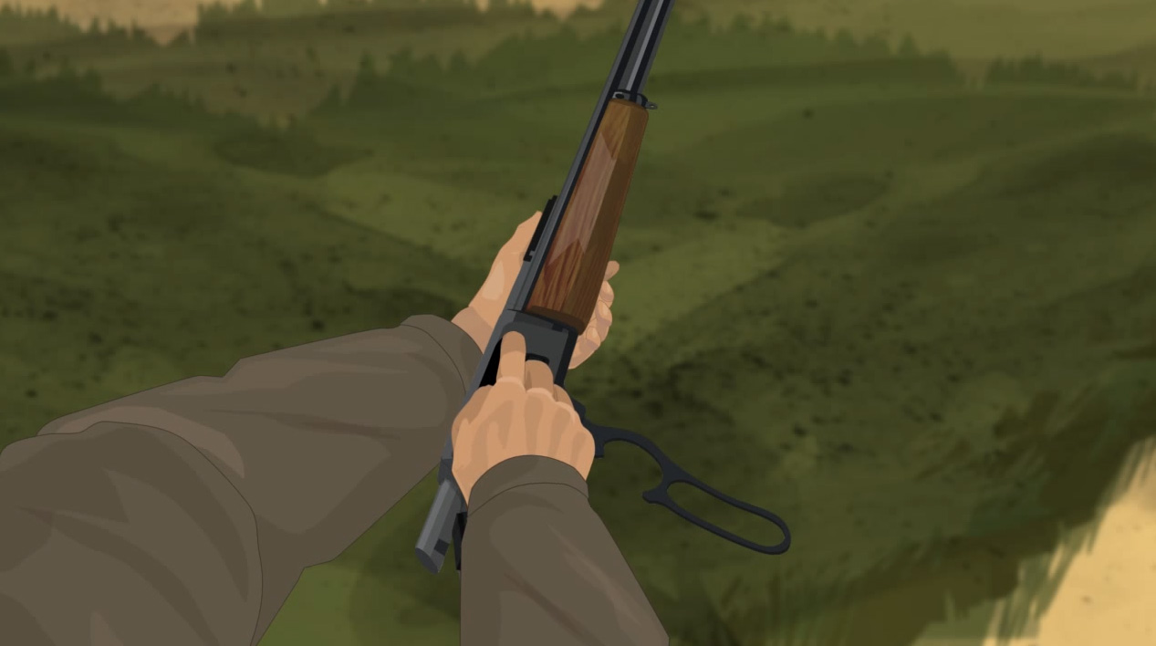 Illustration of a hunter's hands clearing the chamber of obstructions.