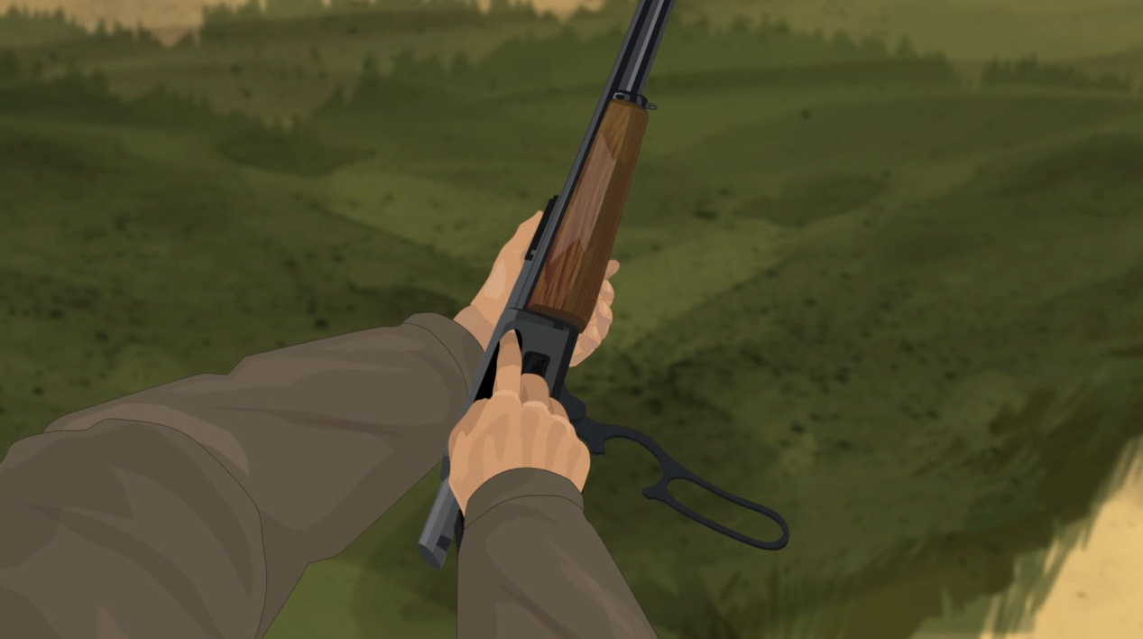 Illustration of a hunter's finger checking the chamber and feeding path for any obstructions.