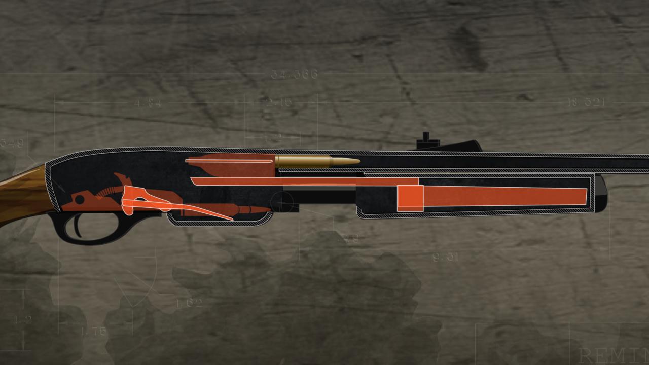 Illustration of the inside of a loaded pump action rifle.
