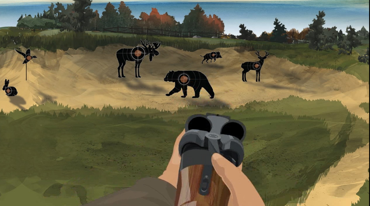 Illustration of a hunter's hands holding a break action shotgun with the action open.