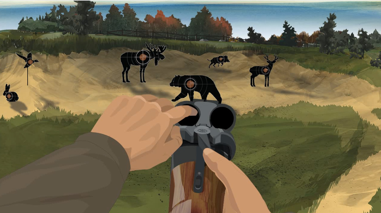 Illustration of a hunter's finger checking for obstructions in a break action shotgun's barrels.