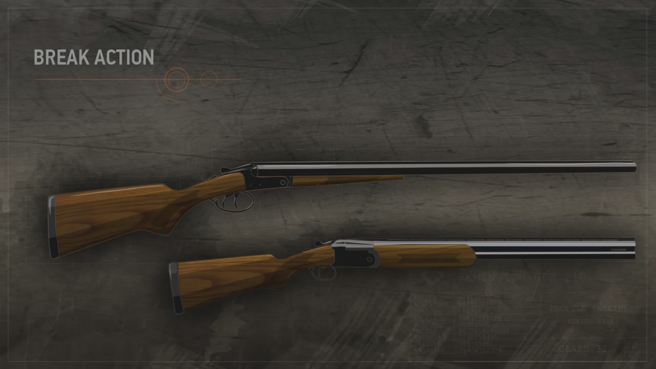 Illustration of a double and single barrel break action shotgun.