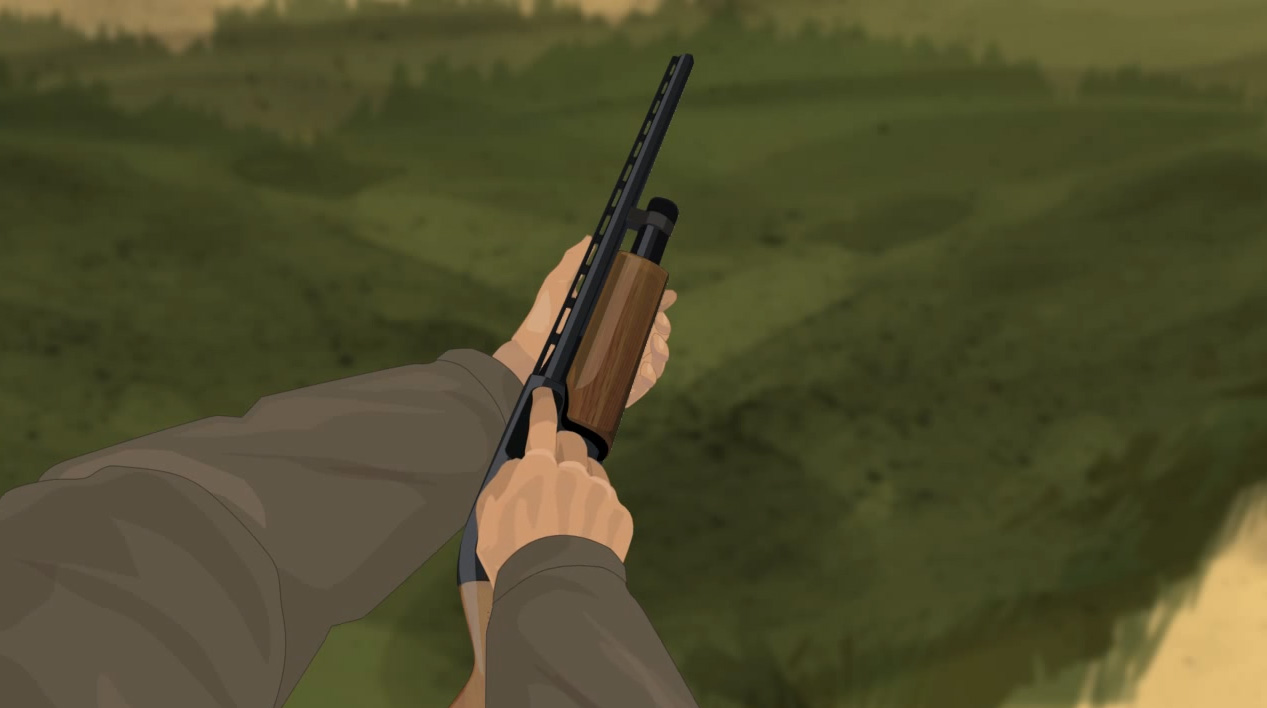 Illustration of a hunter's finger checking the feeding path for ammunition.