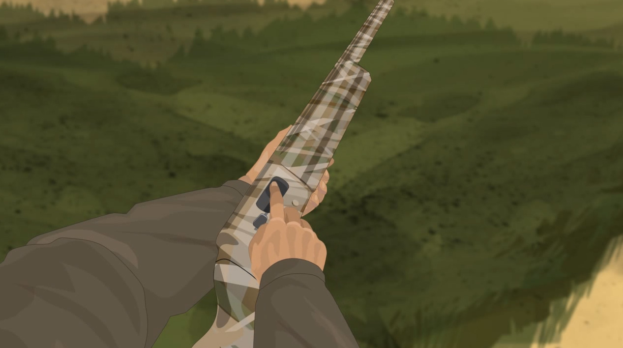 Illustration of a hunter's finger checking for obstructions in the chamber of a semi-automatic action shotgun.