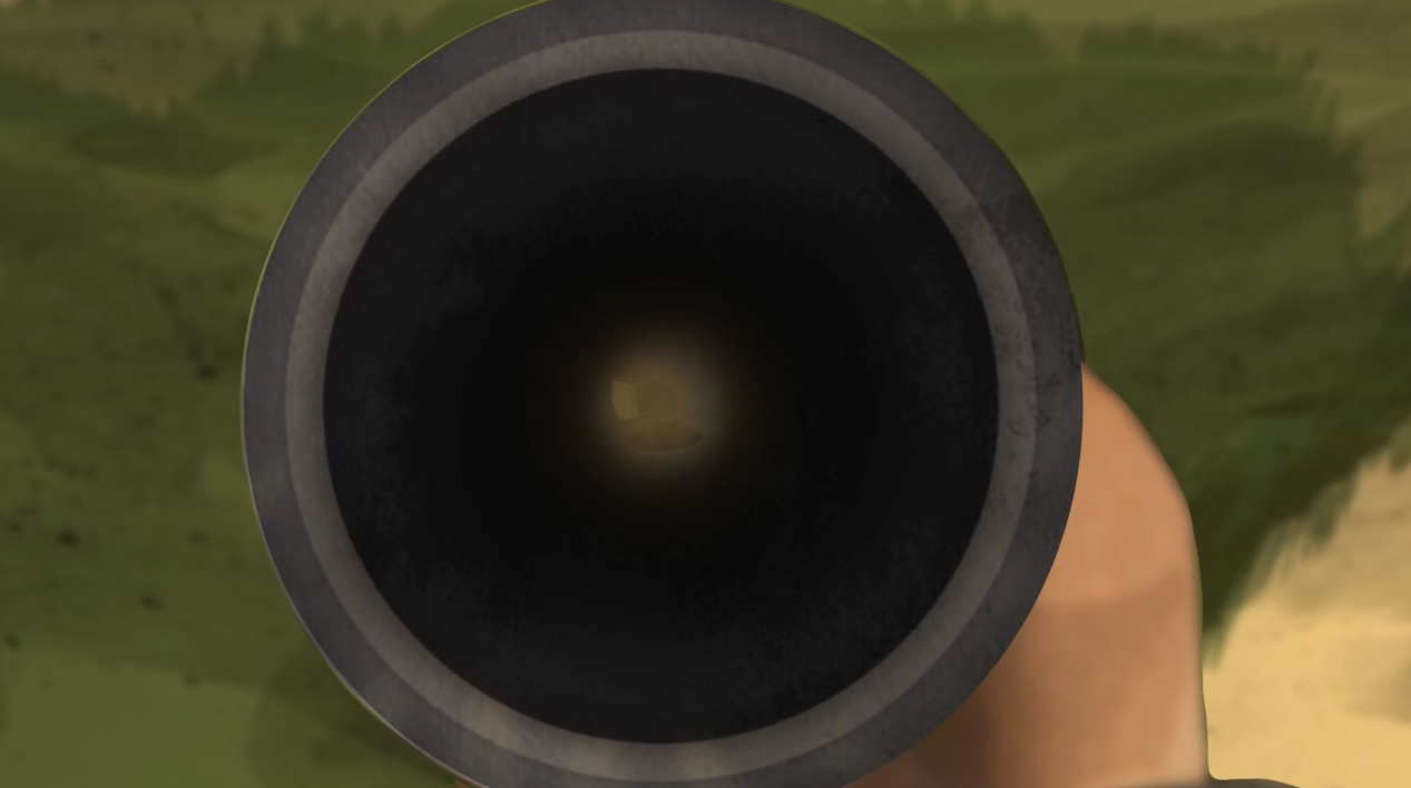 Illustration of the view down a semi-automatic action shotgun's smooth barrel.