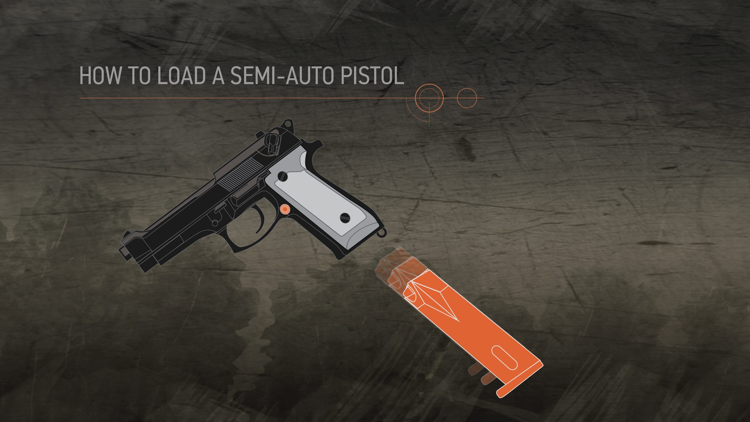 Illustration of a magazine being removed from a semi-auto pistol.