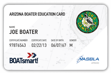 BOATsmart! Arizona boater education card with NASBLA approved badge.