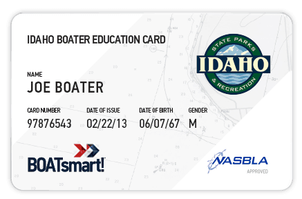 BOATsmart! Idaho boater education card with NASBLA approved badge.