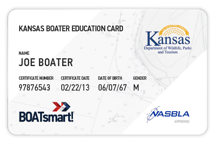 BOATsmart! Kansas boater education card with NASBLA approved badge.