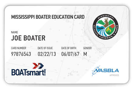 BOATsmart! Mississippi boater education card with NASBLA approved logo.