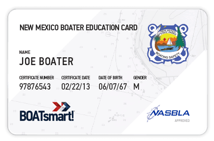 BOATsmart! New Mexico boater education card with NASBLA approved logo.