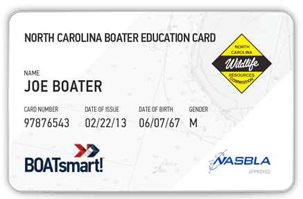 BOATsmart! North Carolina boater education card with NASBLA approved logo.