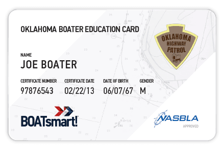 BOATsmart! Oklahoma boater education card with NASBLA approved logo.