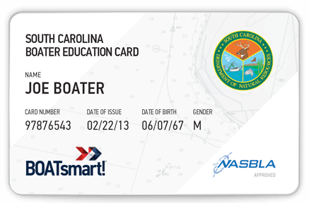 BOATsmart! South Carolina boater education card with NASBLA approved logo.