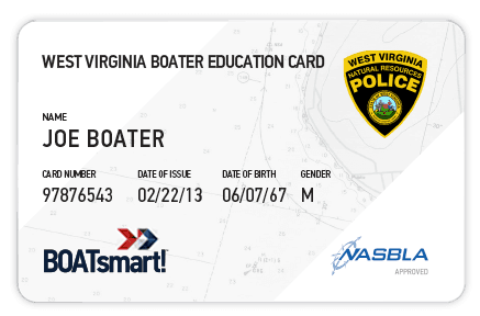 BOATsmart! West Virginia boater education card with NASBLA approved logo.