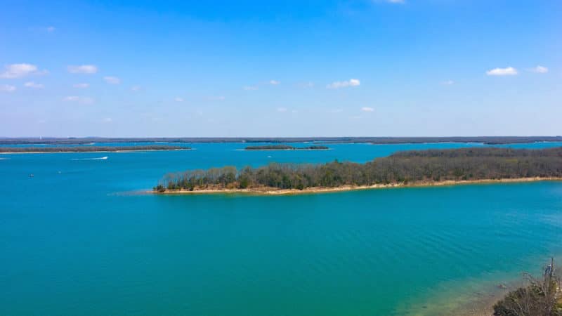 Boat in the distance on an Oklahoma lake.