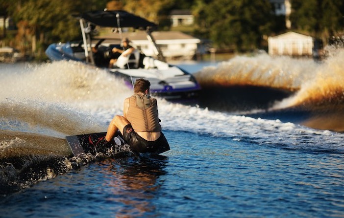 Campfire Collective Wakeboard Ambassador Billy Allen lining up a jump at competition.